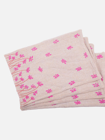 Jute Table Place Mat With Pink And Blue Chikankari Embroidery