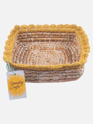 Wheat Grass Rectangle Fruit Basket with Crochia Samuday Crafts