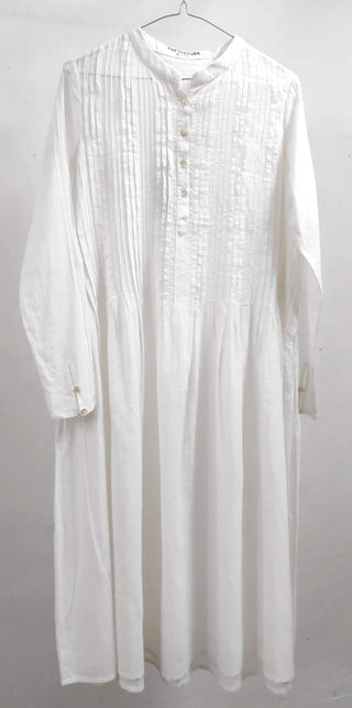 Hansini Pleated Cotton Muslin Dress Natural White Earth Route