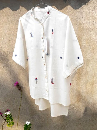 Barnita Kimono Hand Embroidered Muslin Shirt Natural White Earth Route