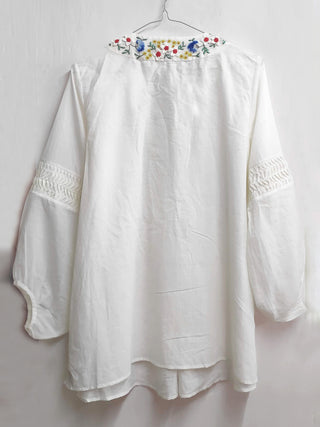Patty Flared Tunic Hand Embroidered Natural White Earth Route