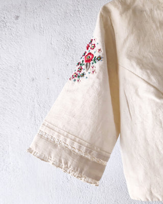 Hand Embroidered Muslin Blouse Natural Ivory Earth Route