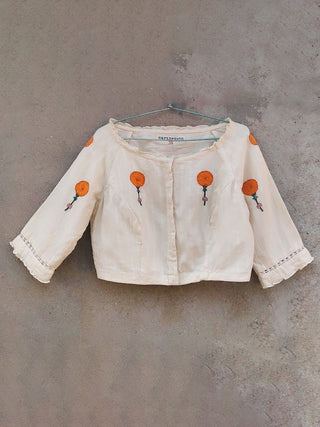 Hand Applique Embroidered Cotton Muslin Blouse Natural Ivory Earth Route