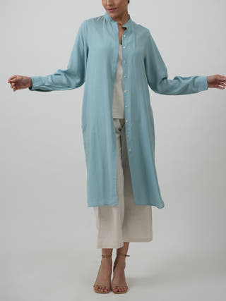 Florence Set of 3 Long Shirt Overlay Slip Top & Pants White & Powder Blue Saltpetre