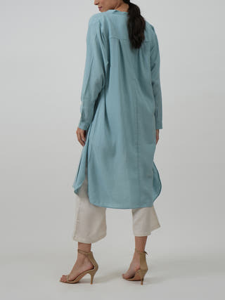 Florence Set of 3 Long Shirt Overlay Slip Top & Pants White & Powder Blue Saltpetre