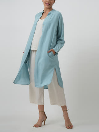Florence Set of 3 Long Shirt Overlay Slip Top & Pants White & Powder Blue Saltpetre