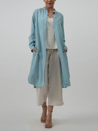 Florence Set of 3 Long Shirt Overlay Slip Top & Pants White & Powder Blue Saltpetre