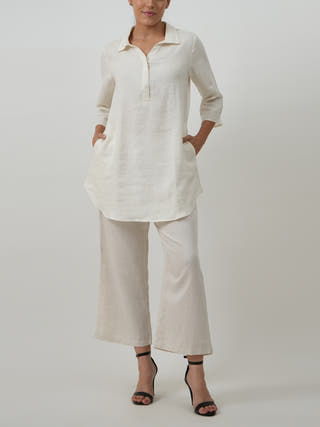Skipper Collar Tunic Set of 2 Tunic & Pants Textured White Saltpetre
