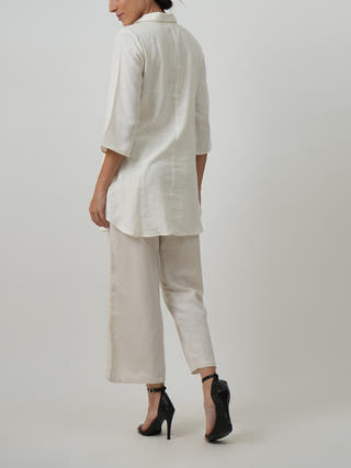 Skipper Collar Tunic Set of 2 Tunic & Pants Textured White Saltpetre