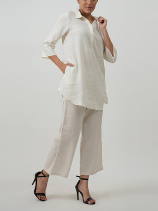 Skipper Collar Tunic Set of 2 Tunic & Pants Textured White Saltpetre