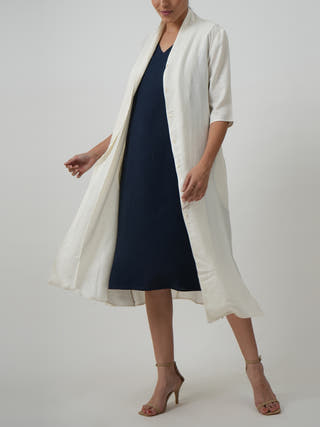 Dakota Set of 2 Long Shirt & Jackie Dress Textured White & Navy Blue Saltpetre