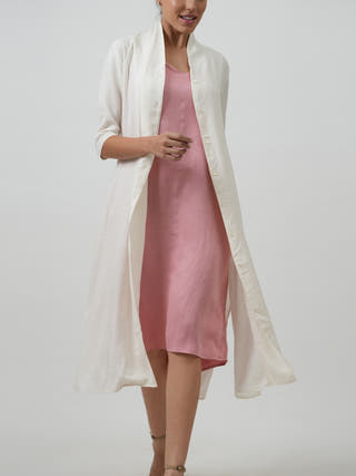 Dakota Set of 2 Long Shirt & Slip Dress Textured White & Blossom Pink Saltpetre