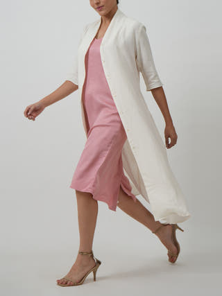 Dakota Set of 2 Long Shirt & Slip Dress Textured White & Blossom Pink Saltpetre