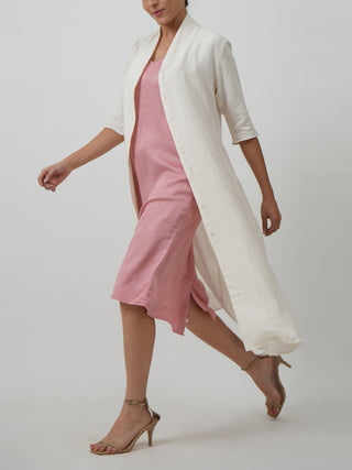 Dakota Set of 2 Long Shirt & Slip Dress Textured White & Blossom Pink SALTPETRE