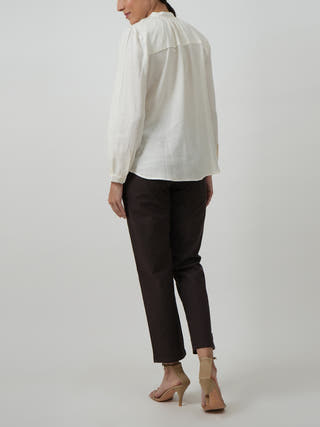 Shoji Set of 2 Gather Neck Top & Pants Textured White & Coffee Brown Saltpetre