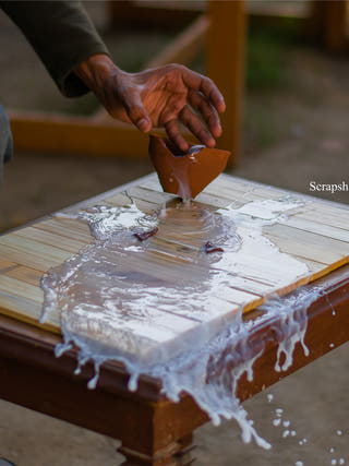 Salvage Table Placement Natural Pine Scrapshala