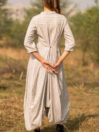 Dhoti Dress Stripes Off White - Kala Cotton Kurta for women in Off White color