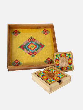 Square Tray Set Yellow Kamli Tribes