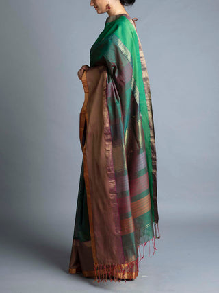 Handwoven Maheshwari Saree Green With Blouse Piece Manish Saksena