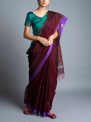 Rudraksh Palla Chanderi Saree Burgundy With Blouse Piece Manish Saksena