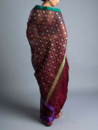 Rudraksh Palla Chanderi Saree Burgundy With Blouse Piece Manish Saksena