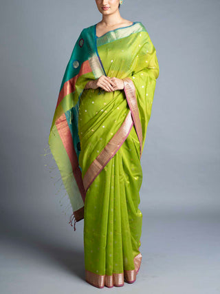 Mor Booti Maheshwari Saree Lime Green With Blouse Piece Manish Saksena