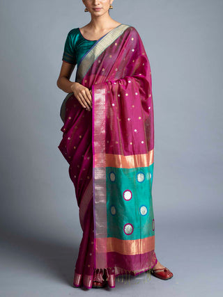 Mor Booti Maheshwari Saree Violet With Blouse Piece Manish Saksena