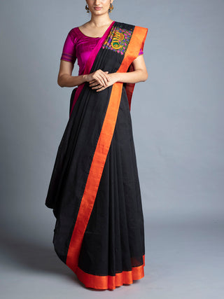 Cotton Embroidered Kupaddam Saree Black With Blouse Piece Manish Saksena