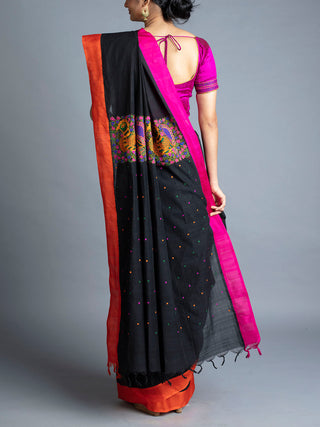 Cotton Embroidered Kupaddam Saree Black With Blouse Piece Manish Saksena