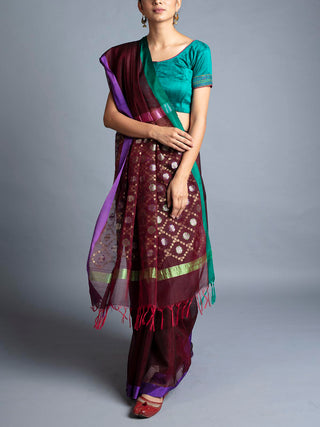 Rudraksh Palla Chanderi Saree Maroon With Blouse Piece Manish Saksena