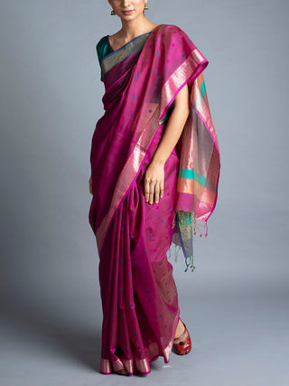 Handwoven Maheshwari Saree Rose Pink With Blouse Piece Manish Saksena