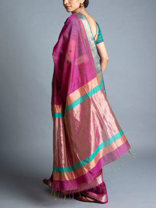 Handwoven Maheshwari Saree Rose Pink With Blouse Piece Manish Saksena