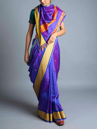 Silk Maheshwari Saree Violet With Blouse Piece Manish Saksena