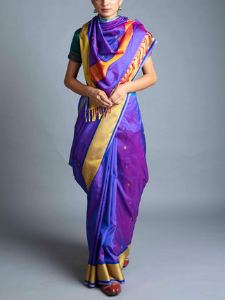 Silk Maheshwari Saree Violet With Blouse Piece Manish Saksena