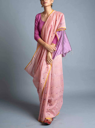 Handwoven Maheshwari With Dot Booti Saree Pink With Blouse Piece Manish Saksena