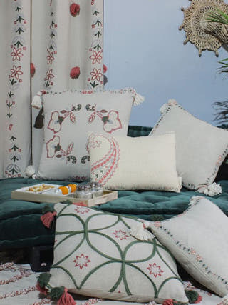 Ruhe Quilted Cushion Cover Off White And Rust The Greige Warp