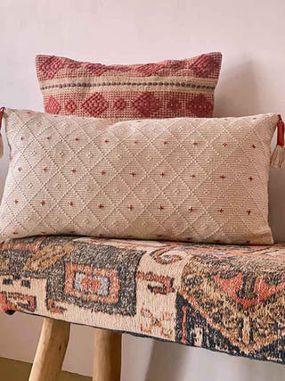 Saanjh Dotted Geo Lumbar Cushion Cover Natural And Terra The Greige Warp