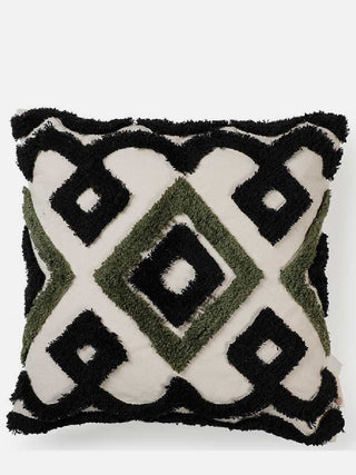 Bohemian Geo Shag Cushion Cover Black And Olive The Greige Warp