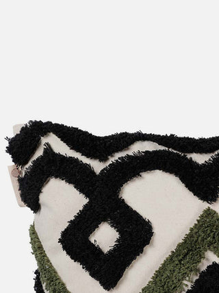 Bohemian Geo Shag Cushion Cover Black And Olive The Greige Warp