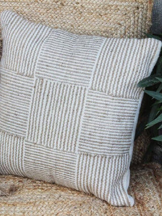 Undisturbed Woven Patch Cushion Cover White And Natural The Greige Warp