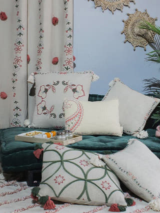 Ruhe Embroidered Cushion Cover Beige The Greige Warp