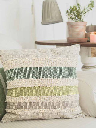Back To Nature Caught In Loop Cushion Cover Green & Off White The Greige Warp