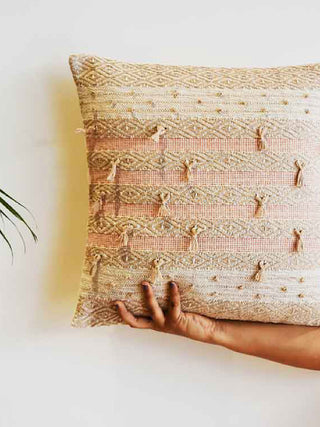 Saanjh Straighten Fringe Cushion Cover Beige The Greige Warp