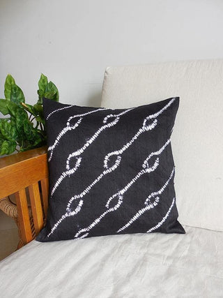  Nui Shibori Silk Cushion Cover Black by Umoya sold by Flourish