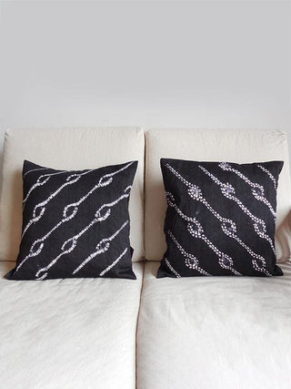 Nui Shibori Silk Cushion Cover Black Umoya