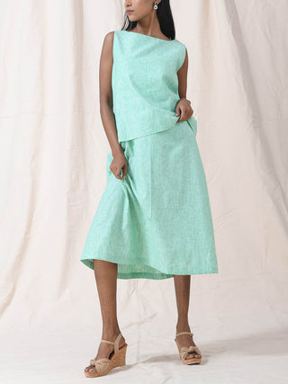 Flap Yoke Sleeveless Dress Green Vasstram