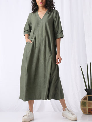 Slouchy Dress Olive Green Vasstram