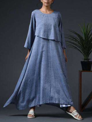 Asymmetrical Flap Yoke Dress Blue Vasstram
