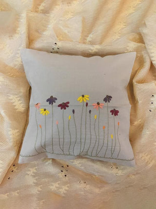 Hand Embroidered Floral Cushion Cover Whe