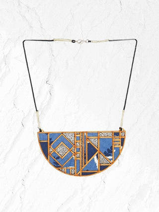 Printed Fabric and Compressed Wood Frame Maze Necklace Whe